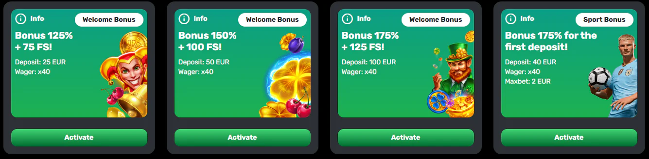 Patrick Spins Casino welcome bonuses for new players